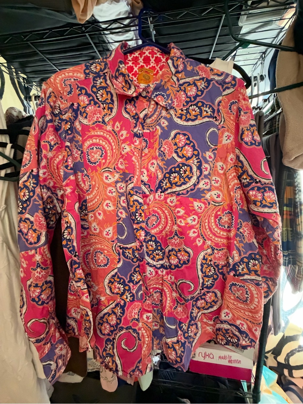 Ruby Rd. Vibrant Paisley Button-Down Shirt in Pink and Purple